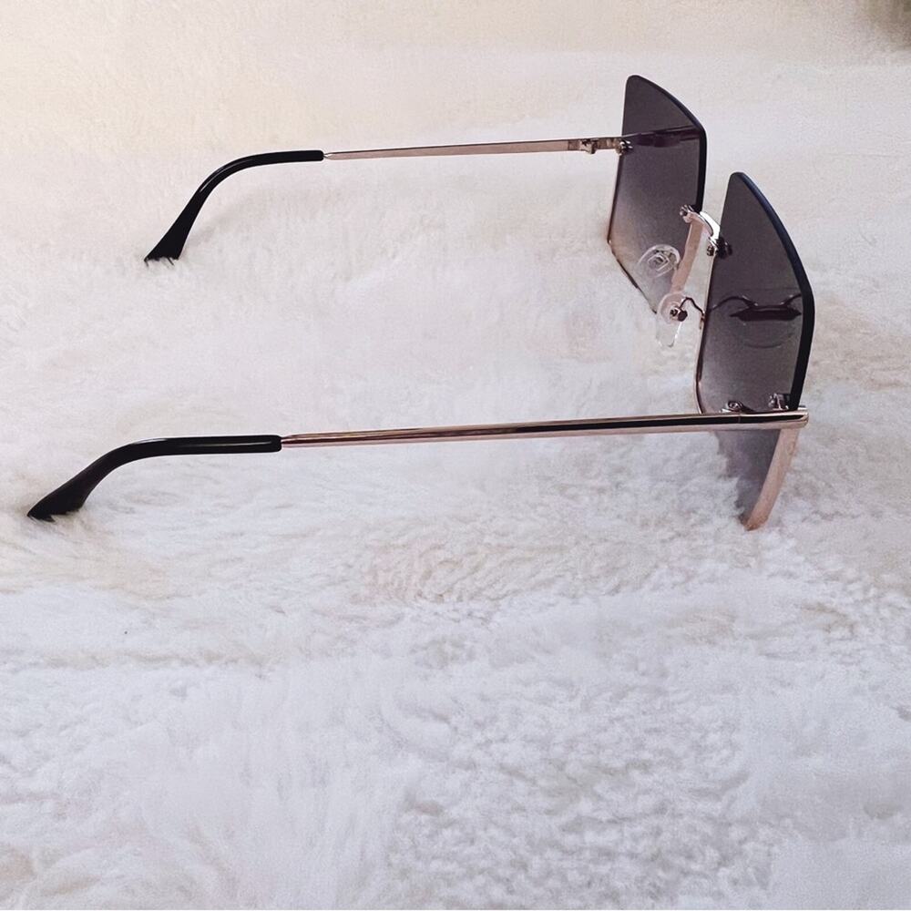 Blair Black Modern Rectangle Half Rim Sunglasses - Picture 5 of 9